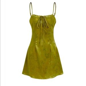 Cider silky mini dress (or long top) olive green jacquard size M